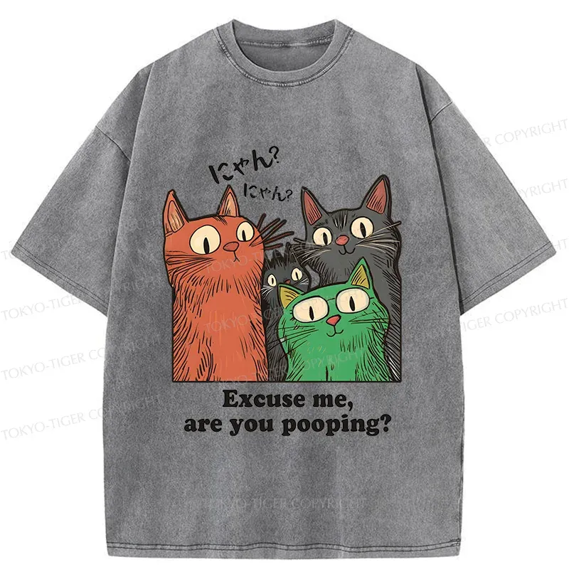 Tokyo-Tiger Cats Watching Poop Washed T-Shirt
