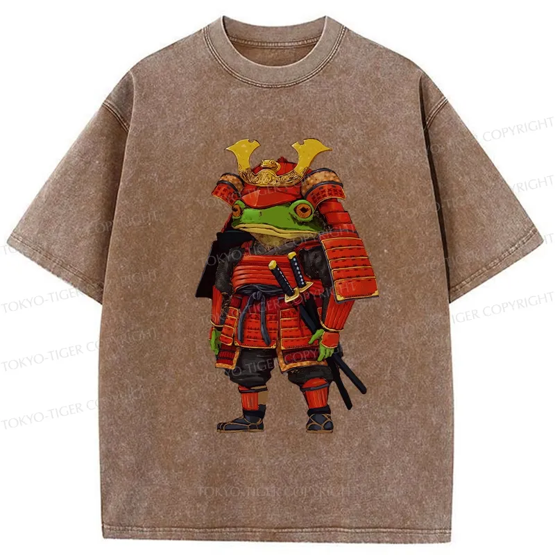Tokyo-Tiger Frog In Traditional Samurai Armor Washed T-Shirt
