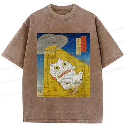 Tokyo-Tiger Funny Meow-FO Kidnapping Cat Washed T-Shirt