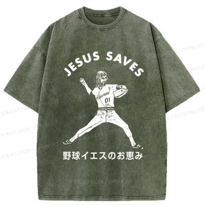 Tokyo-Tiger Baseball Jesus' Blessing Washed T-Shirt