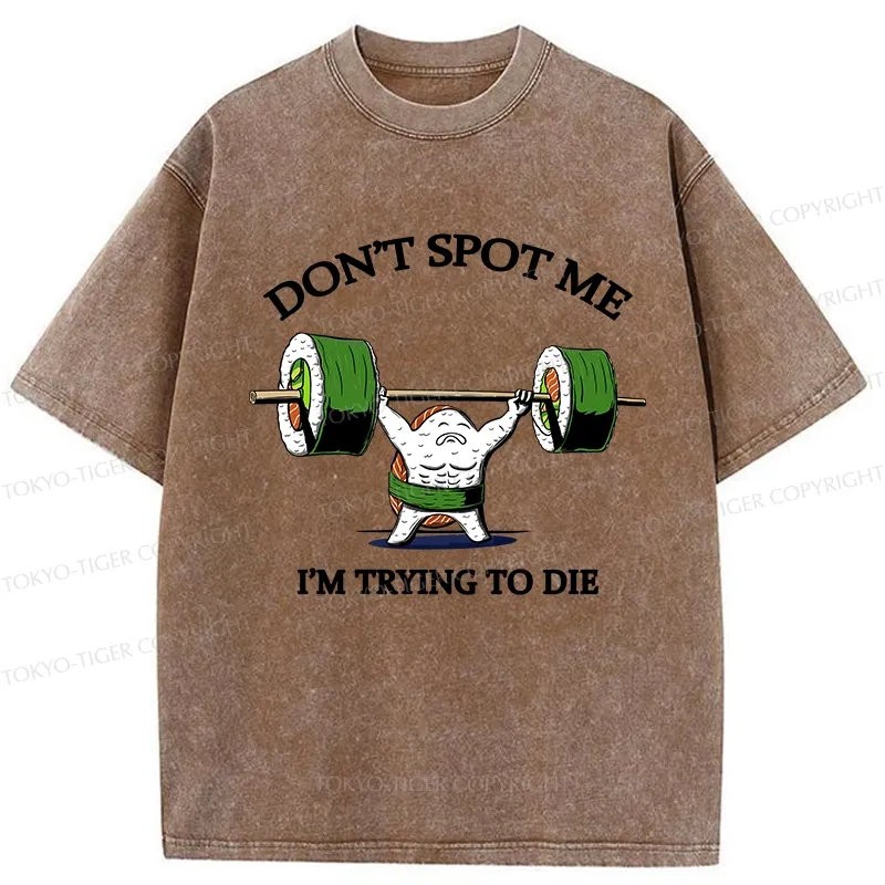 Tokyo-Tiger Funny Sushi Weightlifting Fitness Washed T-Shirt