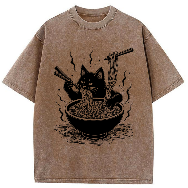 Tokyo-Tiger Ramen Lover Cat Washed T-Shirt