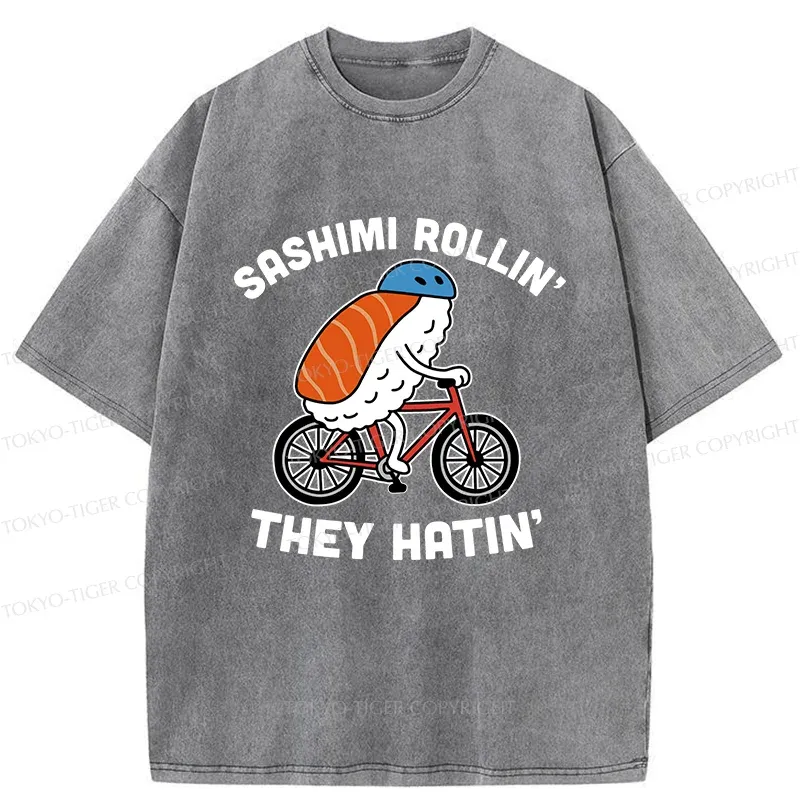 Tokyo-Tiger Sushi On a Bike Washed T-Shirt