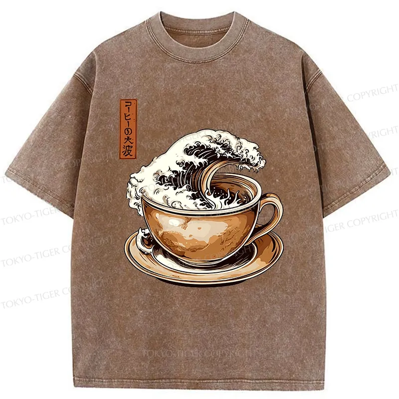 Tokyo-Tiger The Great Coffee Wave Washed T-Shirt
