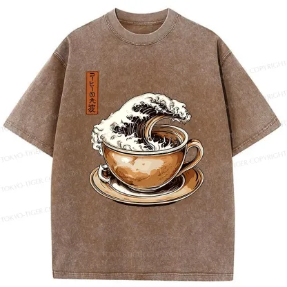 Tokyo-Tiger The Great Coffee Wave Washed T-Shirt