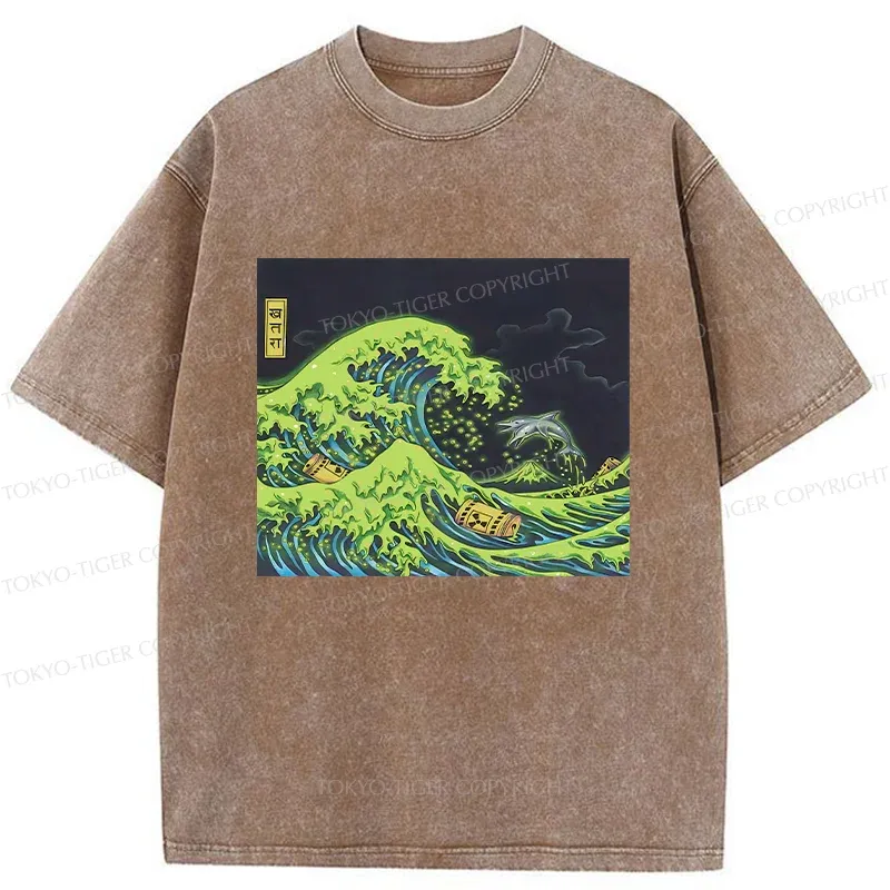 Tokyo-Tiger Polluted Ocean Waves Washed T-Shirt
