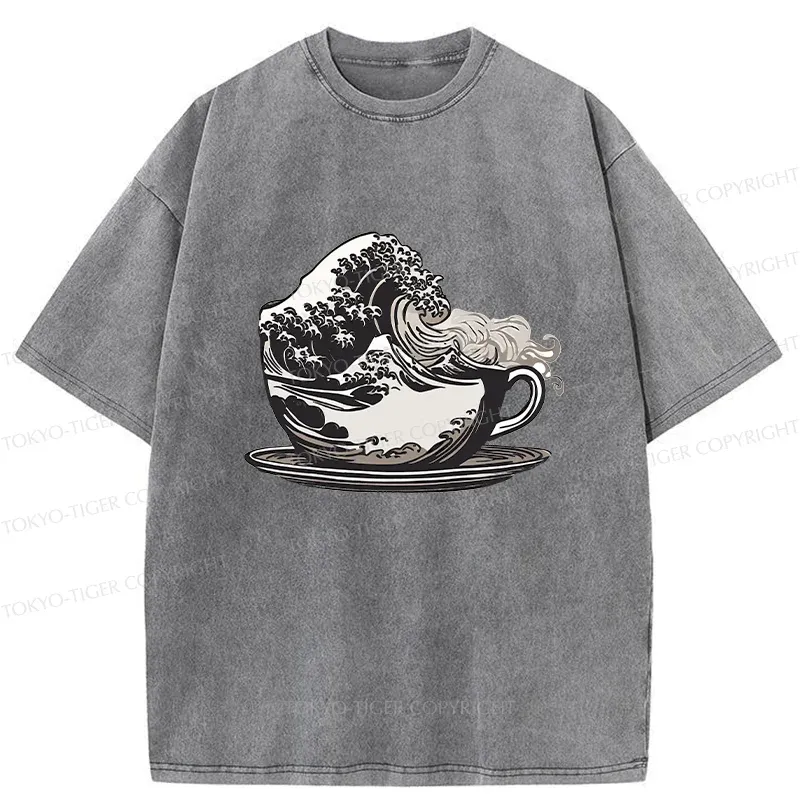 Tokyo-Tiger Vintage Coffee Wave Washed T-Shirt