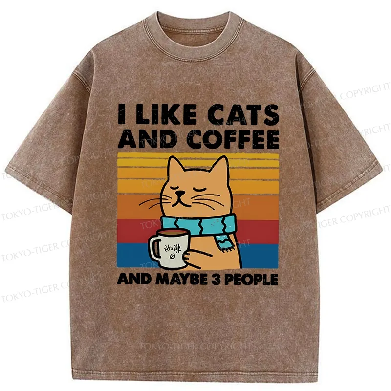 Tokyo-Tiger I Like Cats And Coffee Washed T-Shirt