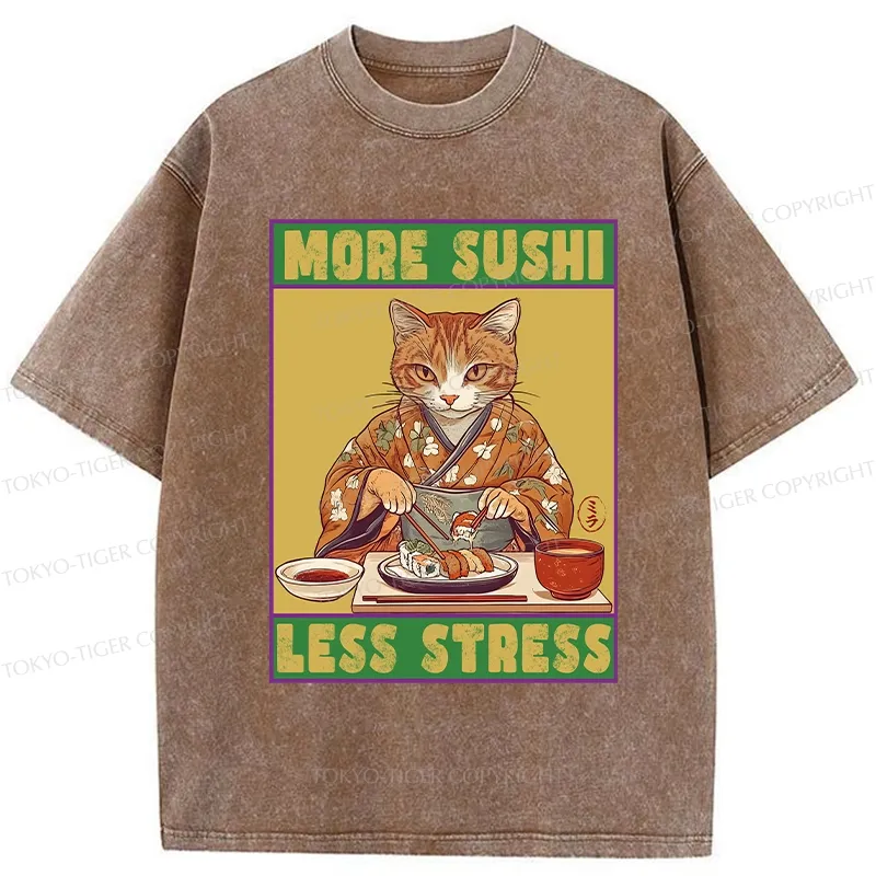 Tokyo-Tiger More Sushi Less Stress Washed T-Shirt