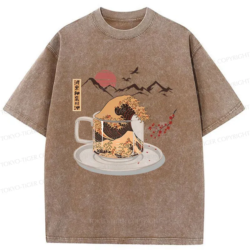 Tokyo-Tiger Vintage Coffee Wave Washed T-Shirt
