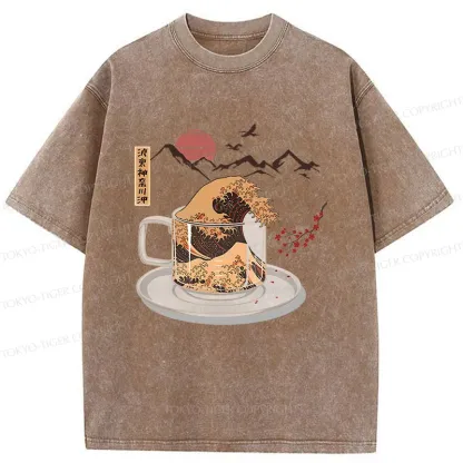 Tokyo-Tiger Vintage Coffee Wave Washed T-Shirt
