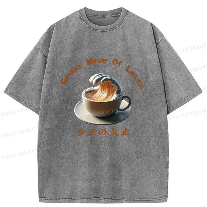 Tokyo-Tiger Latte Wave Washed T-Shirt