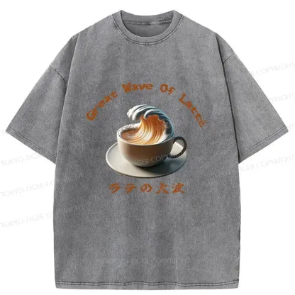 Tokyo-Tiger Latte Wave Washed T-Shirt