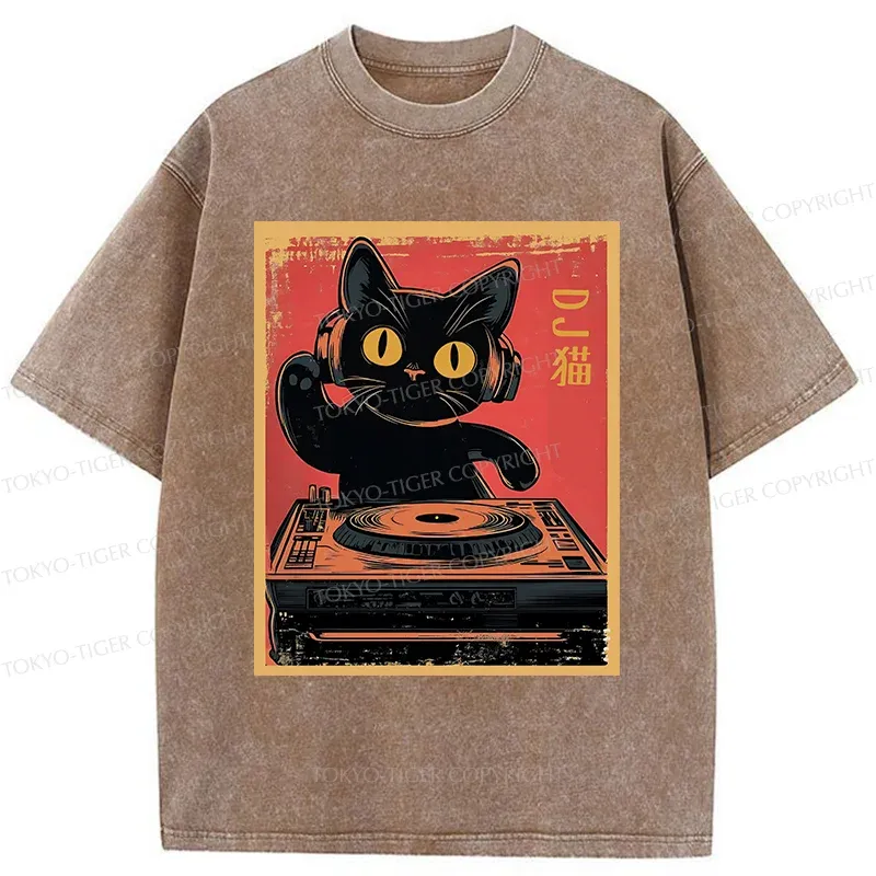 Tokyo-Tiger DJ Cat Washed T-Shirt