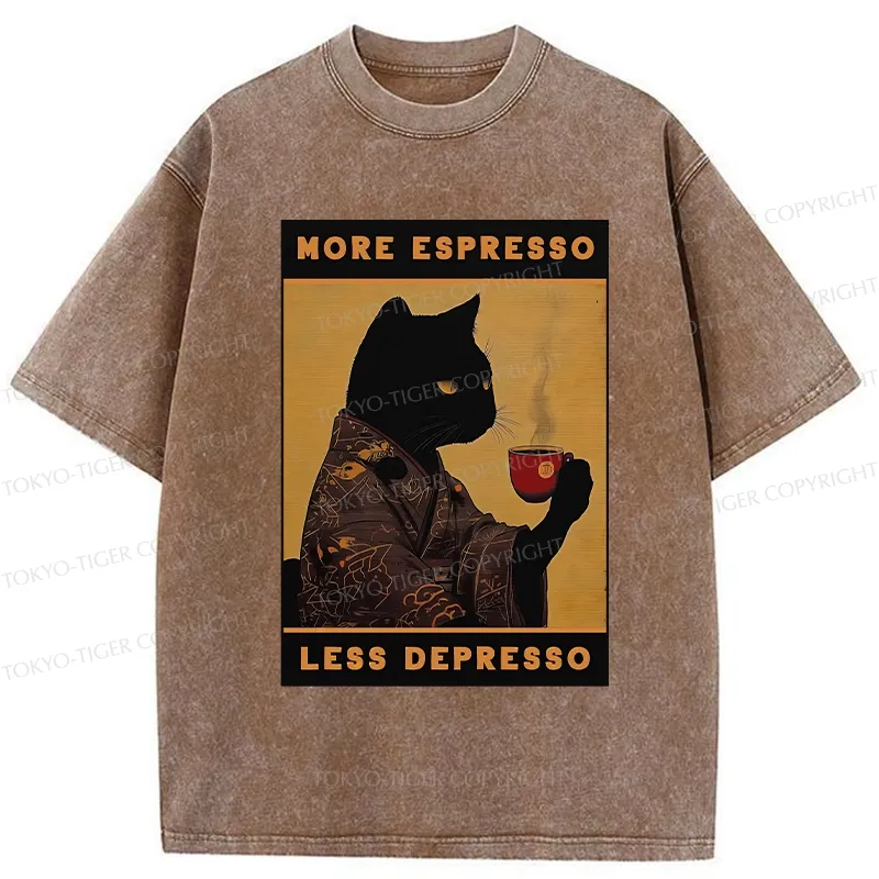 Tokyo-Tiger More Espresso Less Depresso Retro Washed T-Shirt