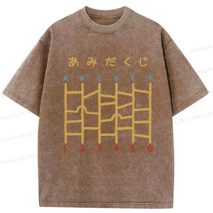 Tokyo-Tiger Japanese Ladder Lottery Game Washed T-Shirt