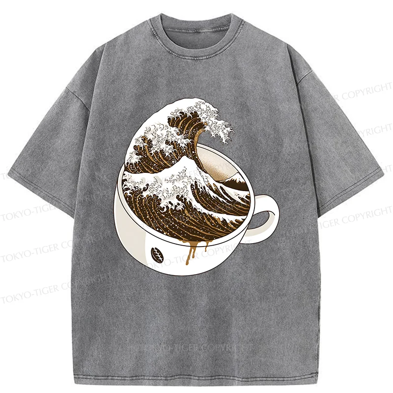 Tokyo-Tiger Tilted Coffee Wave Washed T-Shirt