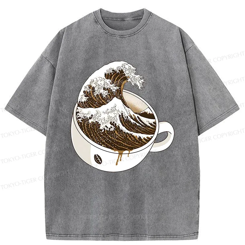 Tokyo-Tiger Tilted Coffee Wave Washed T-Shirt