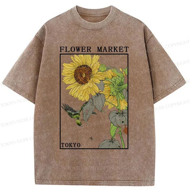 Tokyo-Tiger Vintage Sunflower Washed T-Shirt