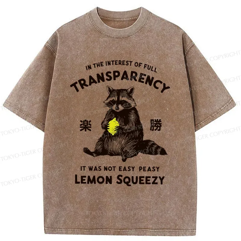 Tokyo-Tiger Raccoon Holding A Lemon Washed T-Shirt