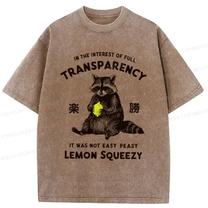 Tokyo-Tiger Raccoon Holding A Lemon Washed T-Shirt