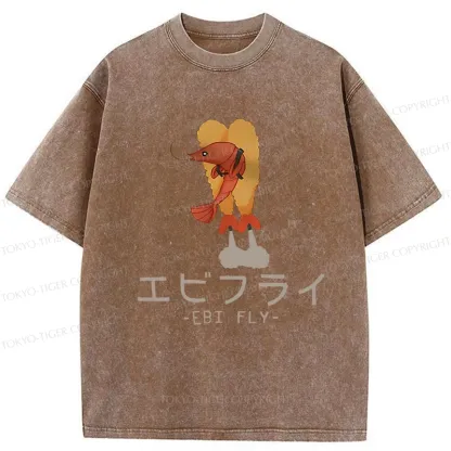 Tokyo-Tiger Yummy Fried shrimp Washed T-Shirt