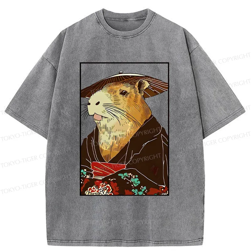 Tokyo-Tiger Capybara In Kimono Washed T-Shirt