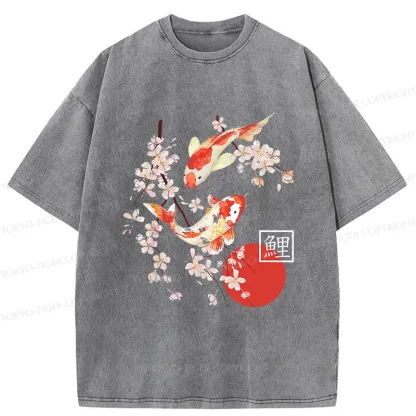 Tokyo-Tiger Japanese Auspicious Carp Washed T-Shirt