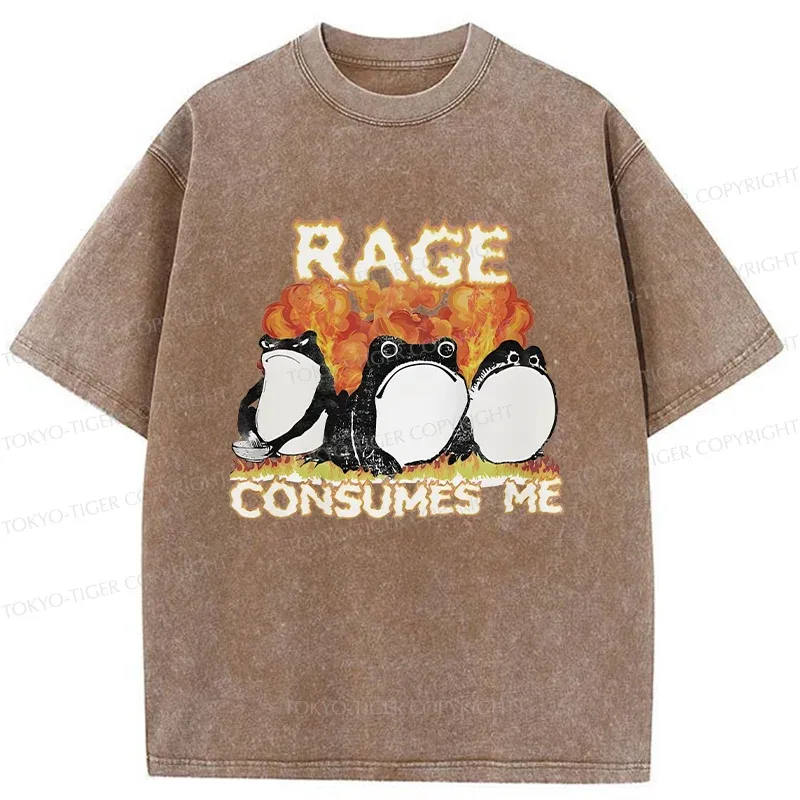 Tokyo-Tiger Angry Funny Frogs Washed T-Shirt