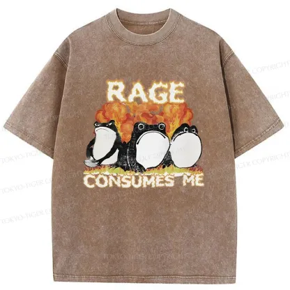Tokyo-Tiger Angry Funny Frogs Washed T-Shirt