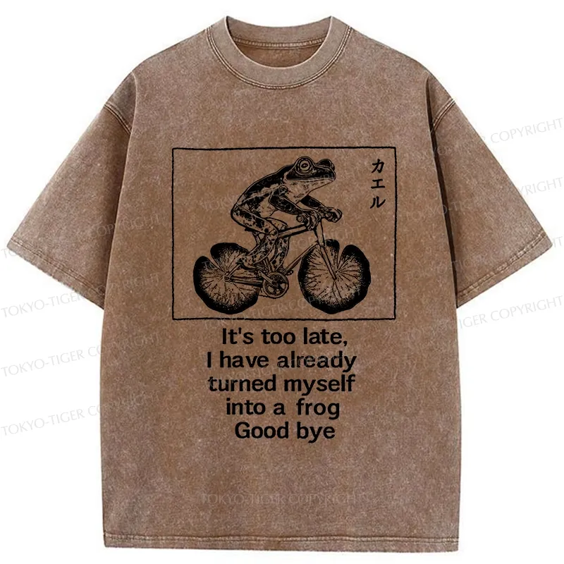 Tokyo-Tiger Funny Frog Riding A Bicycle Washed T-Shirt