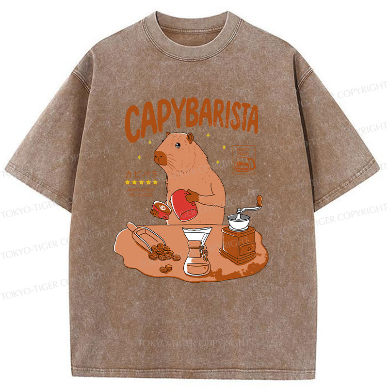 Tokyo-Tiger Capybara Brew Coffee Washed T-Shirt