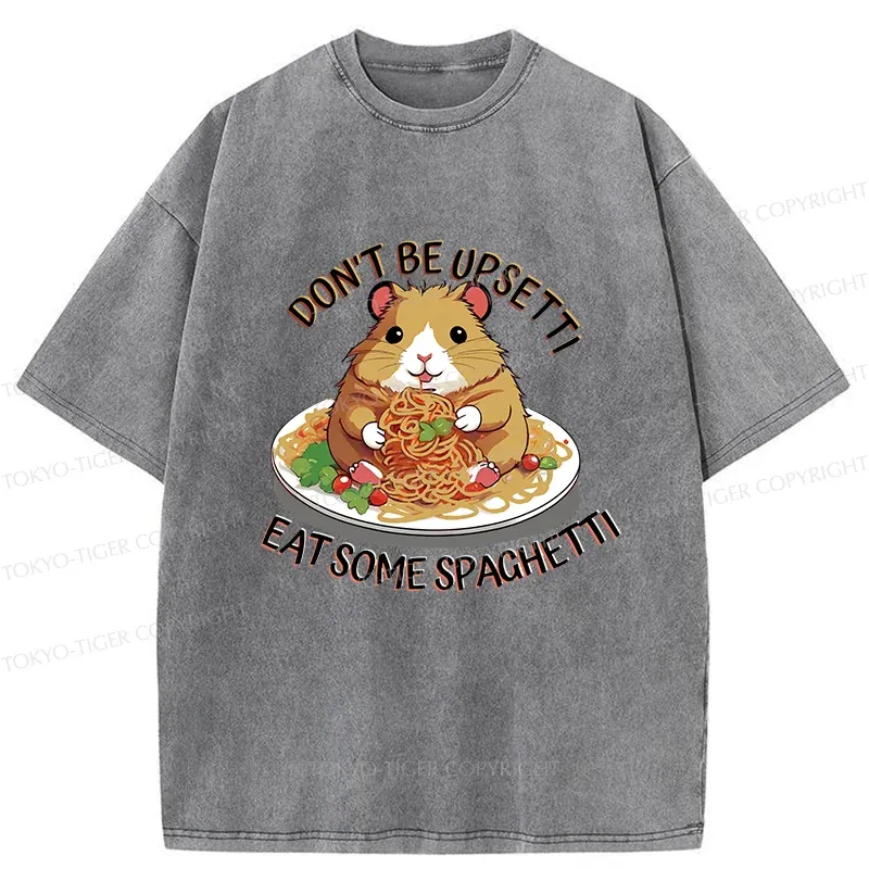 Tokyo-Tiger Mouse Eating Spaghetti Washed T-Shirt