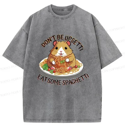 Tokyo-Tiger Mouse Eating Spaghetti Washed T-Shirt