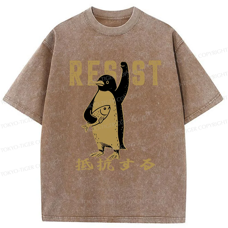 Tokyo-Tiger Penguin Giving An Opinion Washed T-Shirt