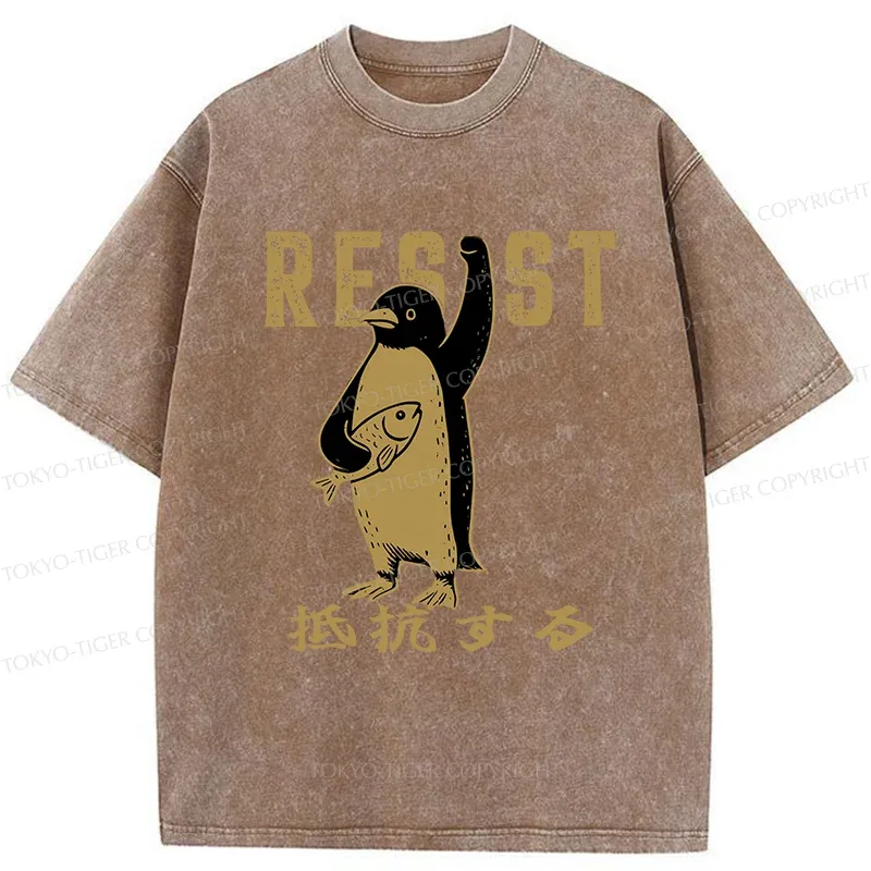 Tokyo-Tiger Penguin Giving An Opinion Washed T-Shirt