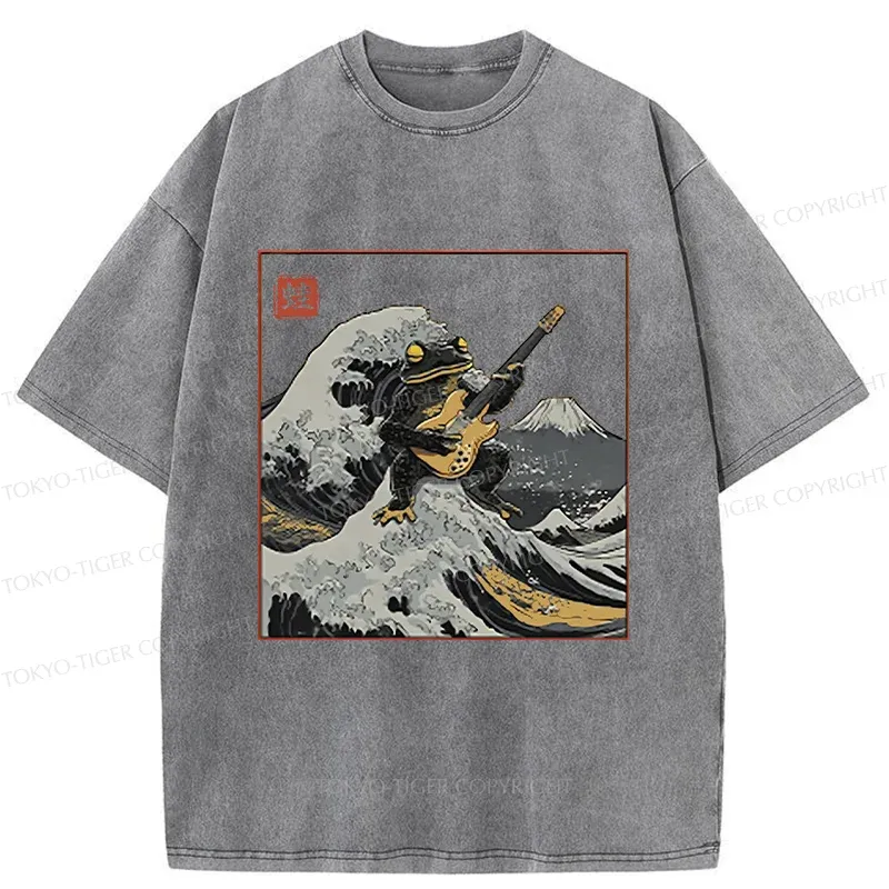 Tokyo-Tiger Frog Playing Guitar Washed T-Shirt