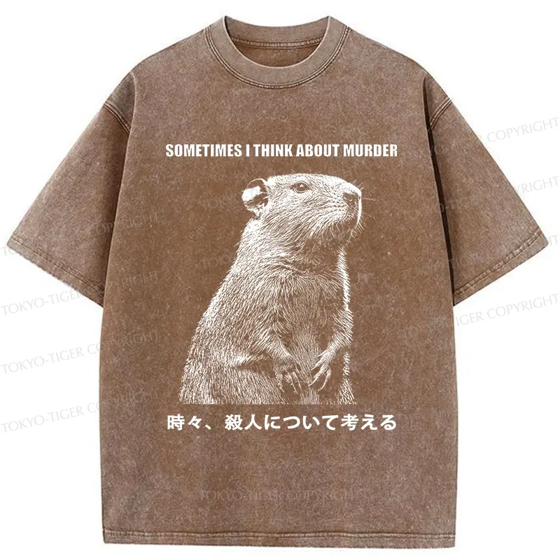 Tokyo-Tiger Funny Capybara Thinks Of Murder Washed T-Shirt