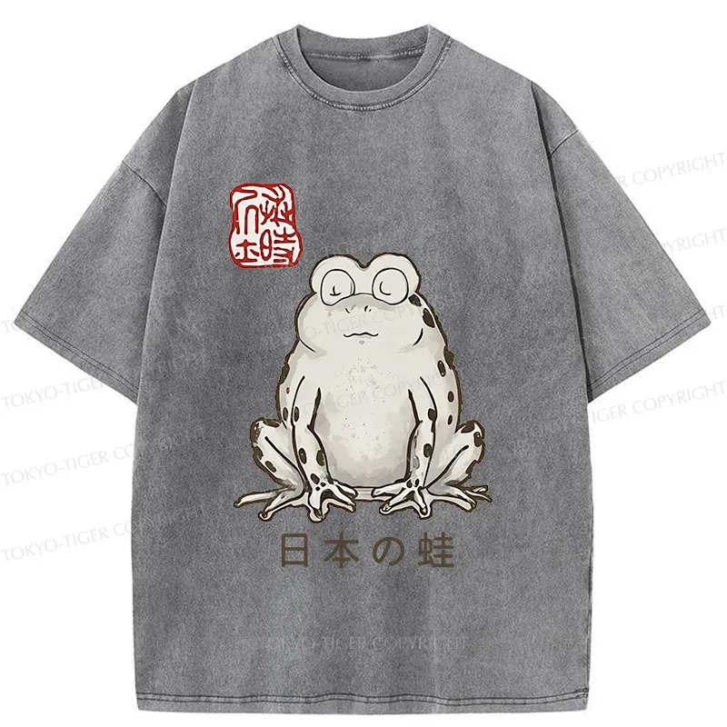 Tokyo-Tiger Japanese Retro Frog Washed T-Shirt