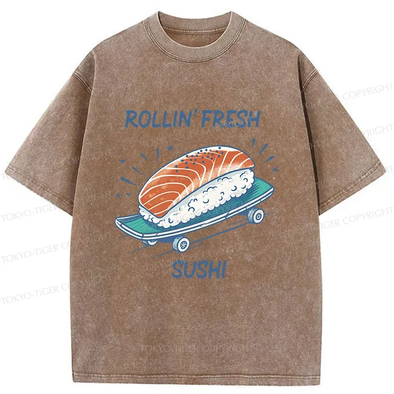 Tokyo-Tiger Sushi Skateboard Washed T-Shirt
