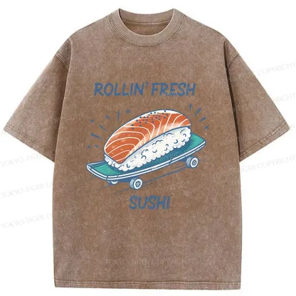 Tokyo-Tiger Sushi Skateboard Washed T-Shirt