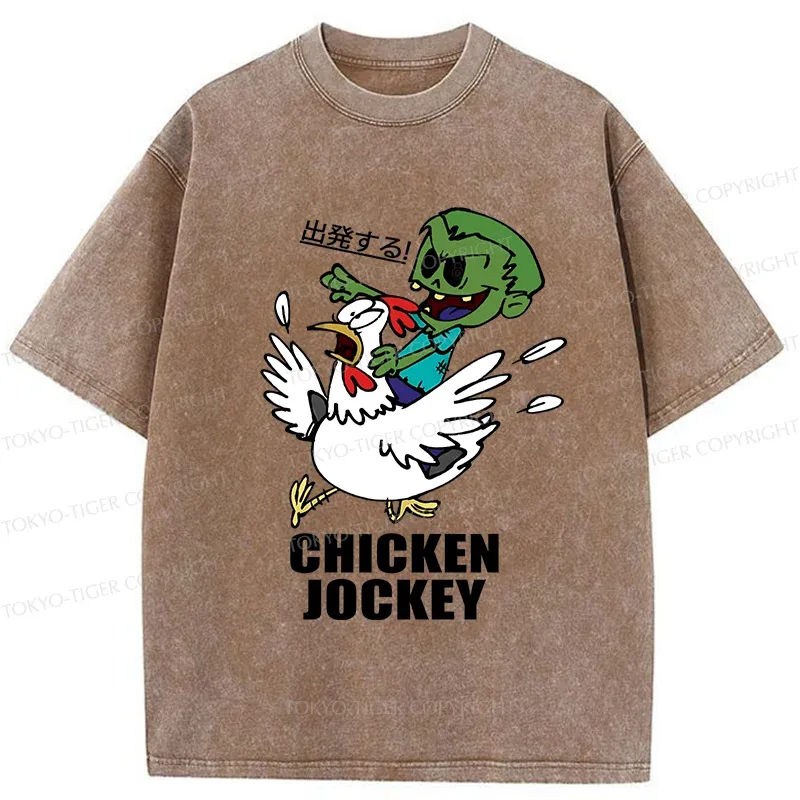 Tokyo-Tiger Zombie Riding Chicken Washed T-Shirt