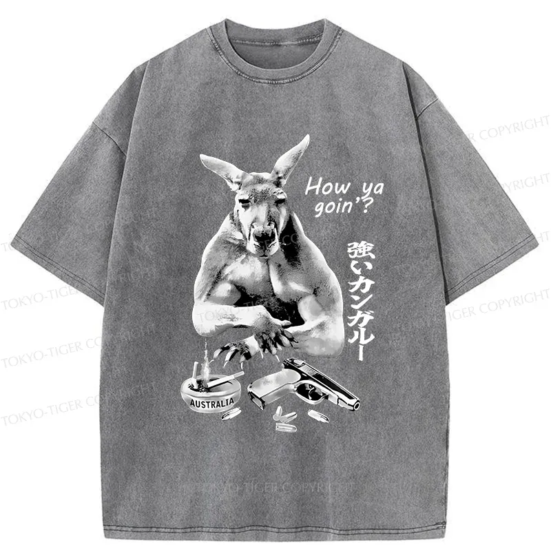 Tokyo-Tiger Strong Kangaroo Washed T-Shirt