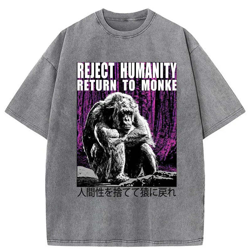Tokyo-Tiger Reject Humanity Return To Monkey Japan Washed T-Shirt