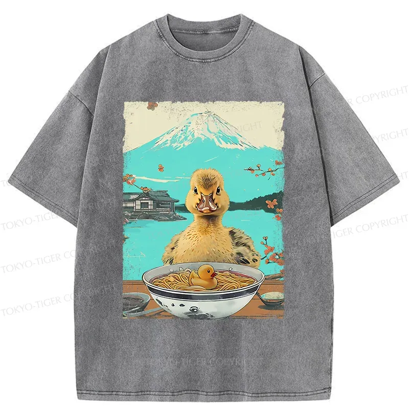 Tokyo-Tiger Duck Eating Ramen Washed T-Shirt