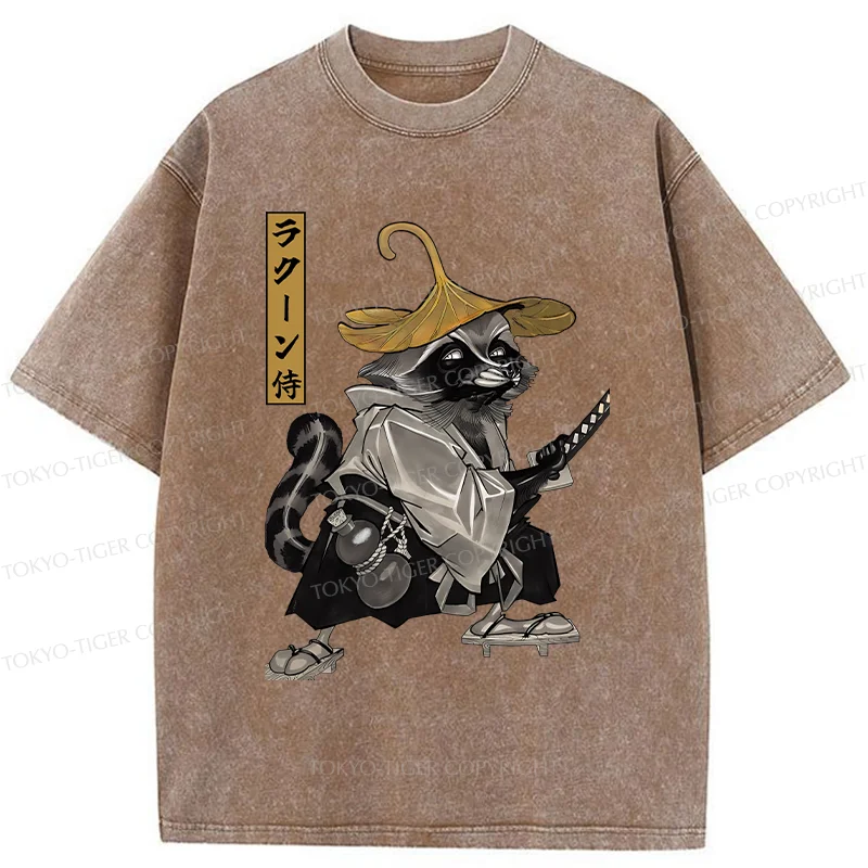 Tokyo-Tiger Samurai Raccoon Washed T-Shirt