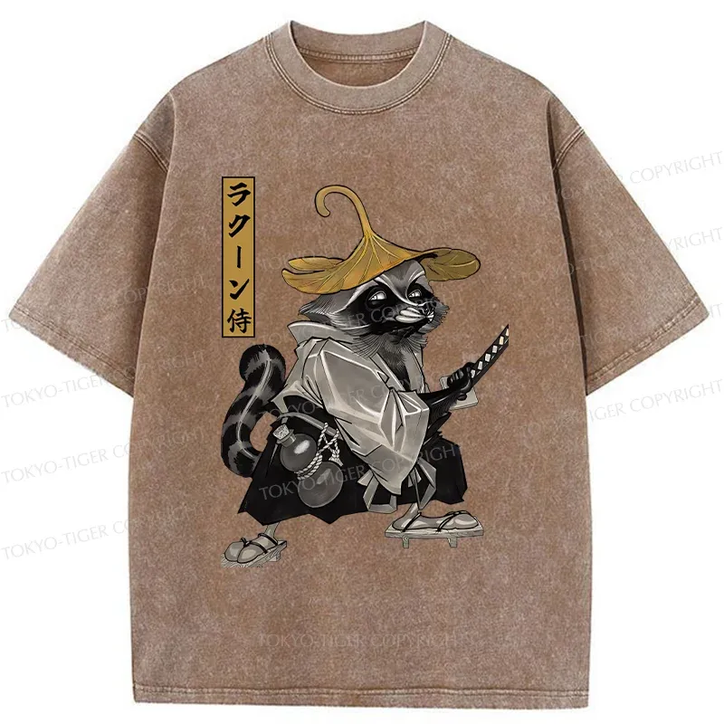 Tokyo-Tiger Samurai Raccoon Washed T-Shirt