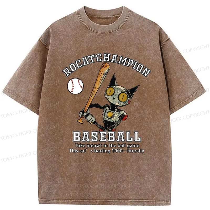 Tokyo-Tiger Take Cat To A Baseball Game Washed T-Shirt