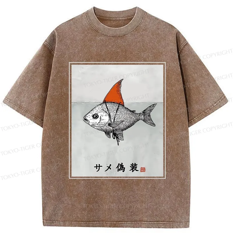 Tokyo-Tiger Funny Fish Disguised As Shark Washed T-Shirt