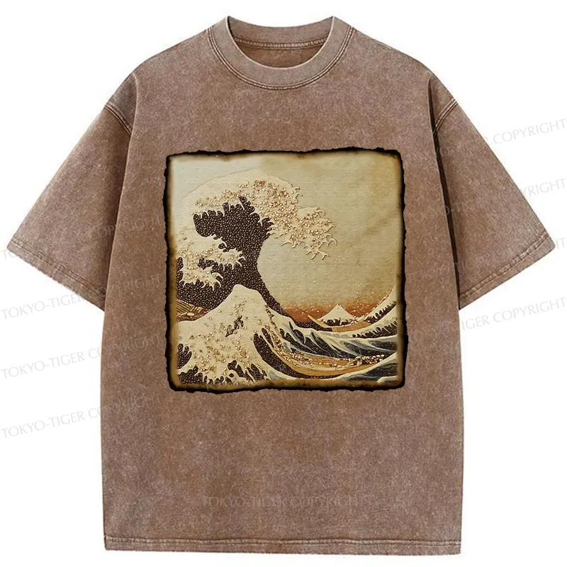 Tokyo-Tiger The Great Wave Off Coffee Beans Washed T-Shirt